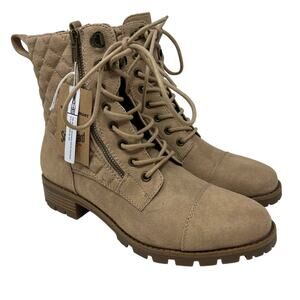 White Mountain Beige Lace-Up Heeled Boots